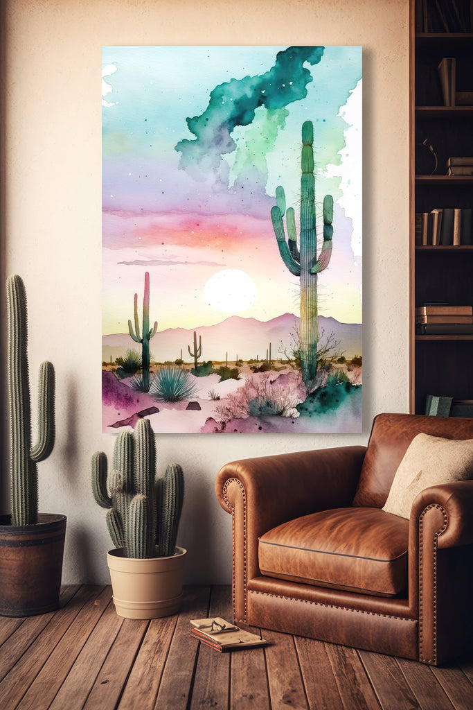 Desert Saguaro Cactus Sunset Wall Art Print Southwest Sonoran Watercolor Western Landscape Gift Nature Inspired Southwestern Decor