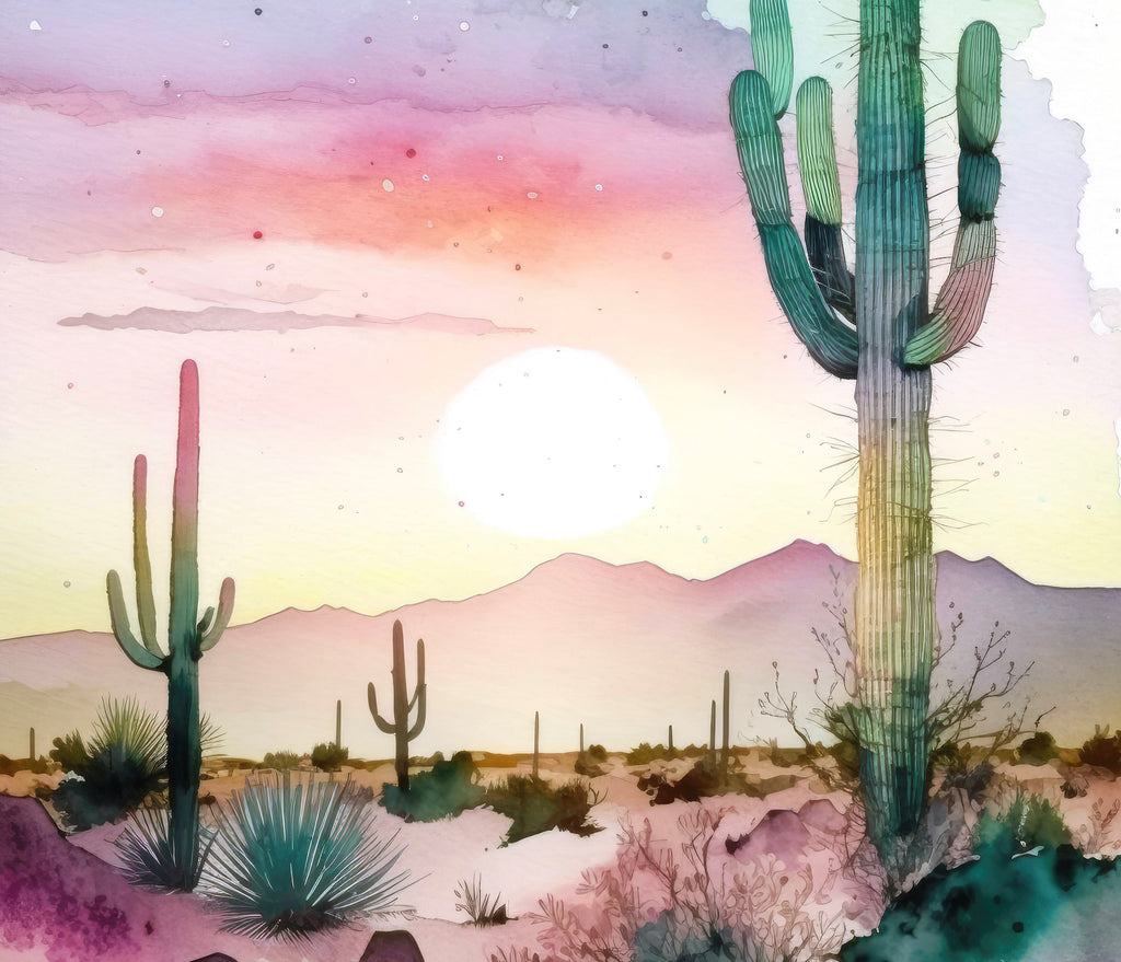 Desert Saguaro Cactus Sunset Wall Art Print Southwest Sonoran Watercolor Western Landscape Gift Nature Inspired Southwestern Decor