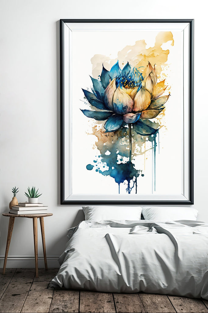 Blue Egyptian Lotus Flower Wall Art Water Lily Painting Print Nature Inspired Floral Watercolor Gift Relaxing Botanical Zen Decor