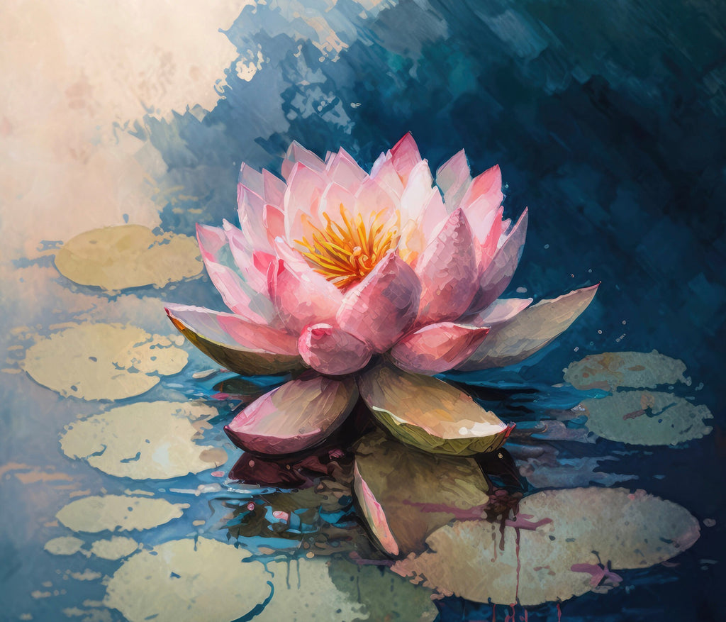 Pink Indian Lotus Flower Zen Buddhism Wall Art Water Lily Painting Print Nature Inspired Floral Watercolor Gift Relaxing Botanical Decor