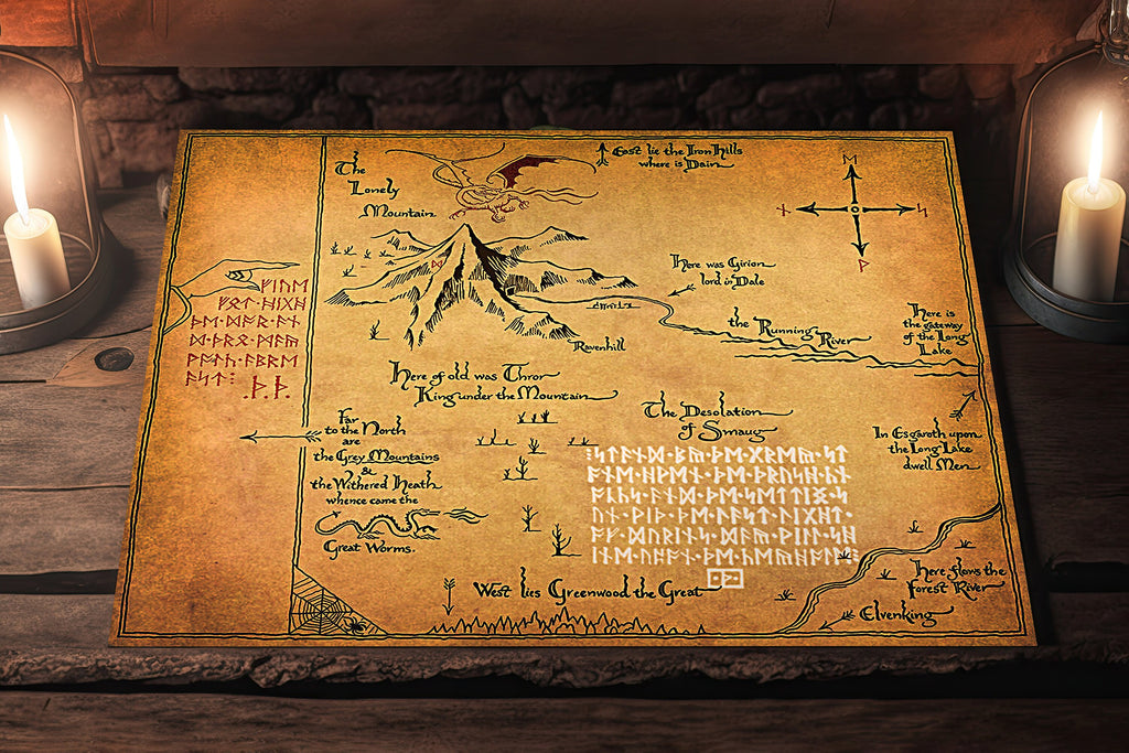 Thorin's Map Hobbit Poster Print Lord of the Rings Canvas Middle Earth Wall Art Nerdy Tolkien Gifts Fantasy Home Decor