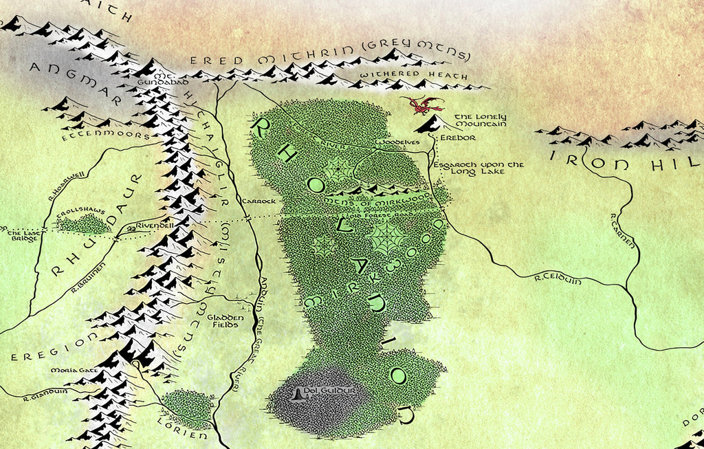 Middle Earth Map Illustration Print Lord of the Rings Silmarillion Wall Art Tolkien Gift Fantasy Home Decor