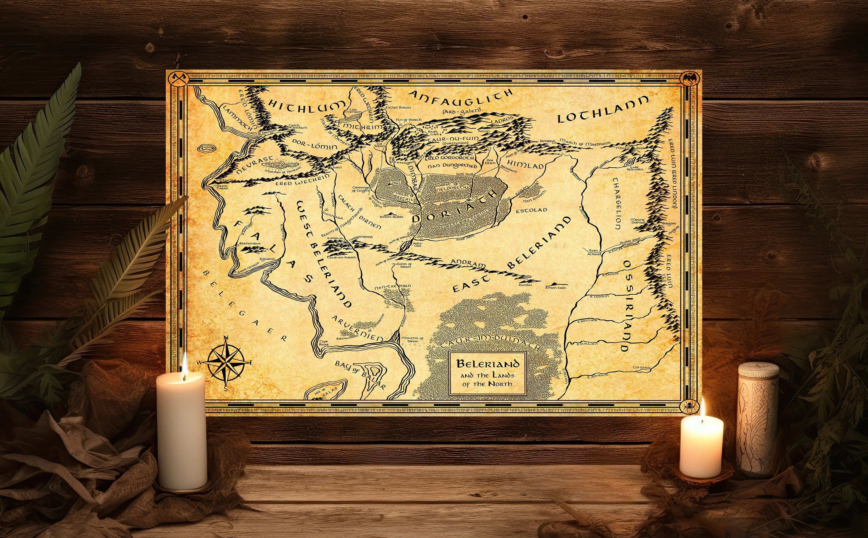 Beleriand and Middle Earth Silmarillion Map - Fantasy Lord of the Rings The  Hobbit Poster Print (11x17 inches)