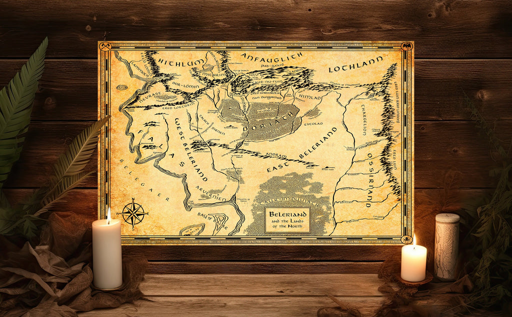 Beleriand Middle Earth Map Poster Print Lord of the Rings Silmarillion Canvas Wall Art Nerdy Tolkien Gifts Fantasy Home Decor