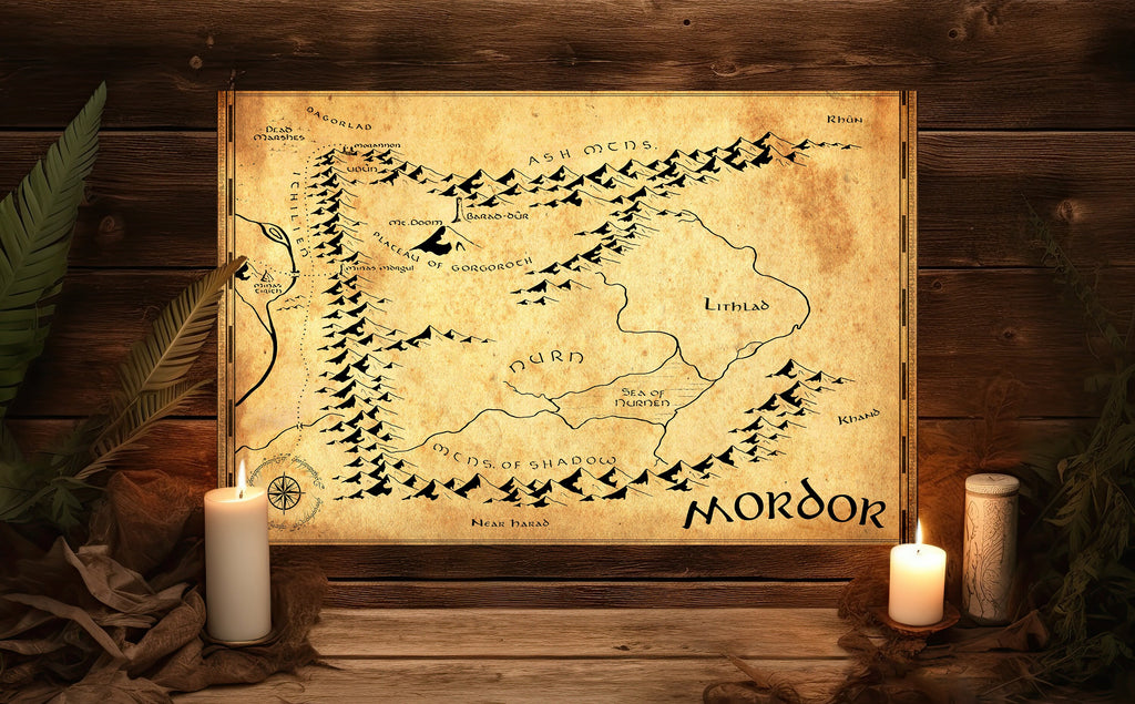 Mordor Middle Earth Map Illustration Print Lord of the Rings Silmarillion Hobbit Wall Art Tolkien Gift Fantasy Home Decor