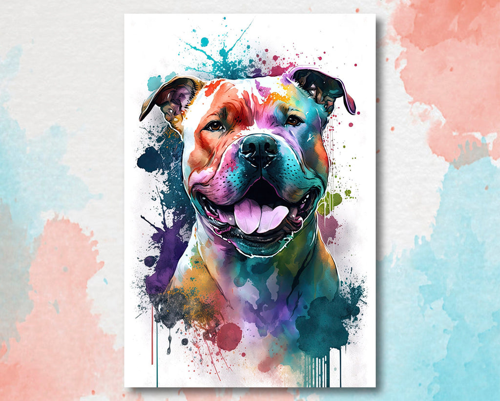 Pit Bull Watercolor Print Cute Pet Keepsake Wall Art Dog Lover Gift Adorable Staffordshire Terrier Home Decor for Puppy Dog Lovers!