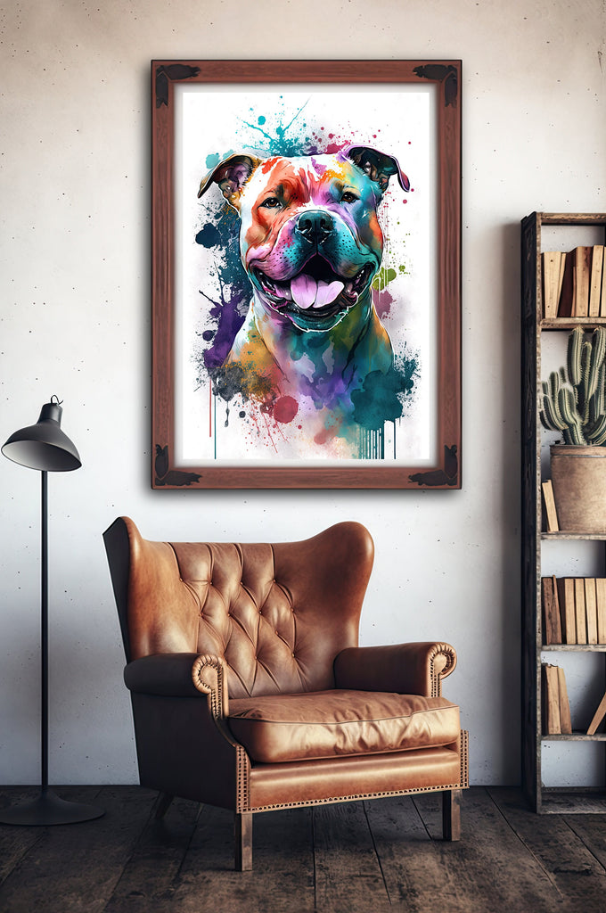 Pit Bull Watercolor Print Cute Pet Keepsake Wall Art Dog Lover Gift Adorable Staffordshire Terrier Home Decor for Puppy Dog Lovers!