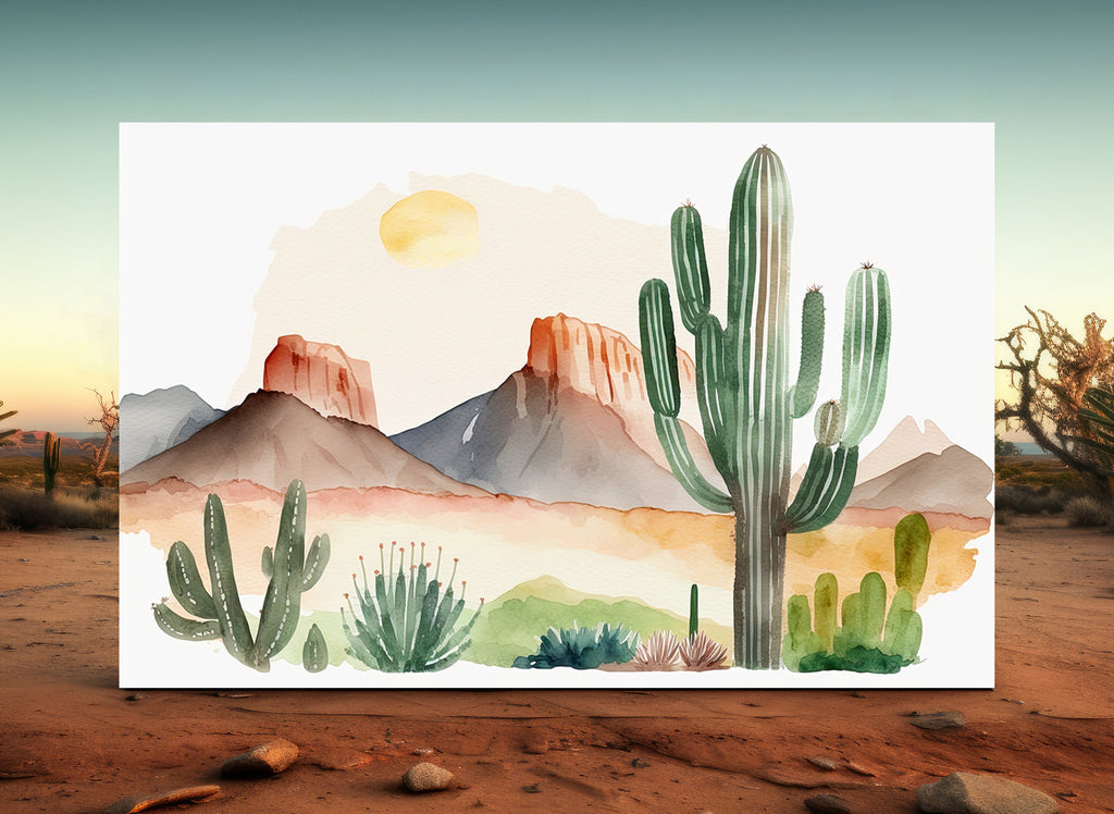 Minimalist Sonoran Desert Cactus Wall Art Southwest Nature Inspired Watercolor Print Western Boho Decor Southwestern Landscape Painting Gift