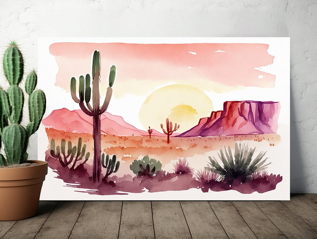 Minimalist Sonoran Desert Sunset Cactus Wall Art Southwest Nature Inspired Watercolor Print Western Decor Southwestern Landscape Painting