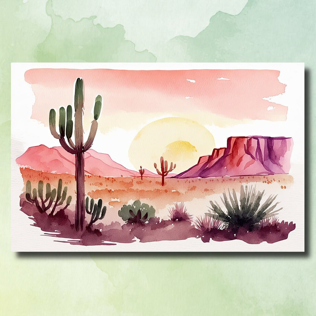 Minimalist Sonoran Desert Sunset Cactus Wall Art Southwest Nature Inspired Watercolor Print Western Decor Southwestern Landscape Painting