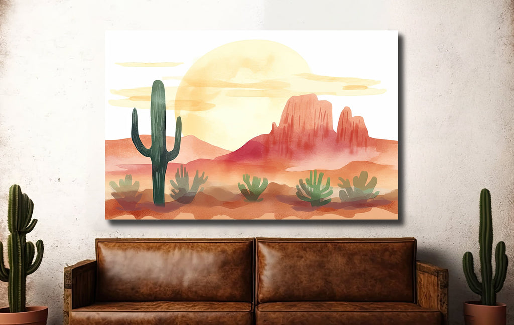 Minimalist Sonoran Desert Sunset Cactus Wall Art Southwest Nature Inspired Watercolor Print Western Decor Southwestern Landscape Painting