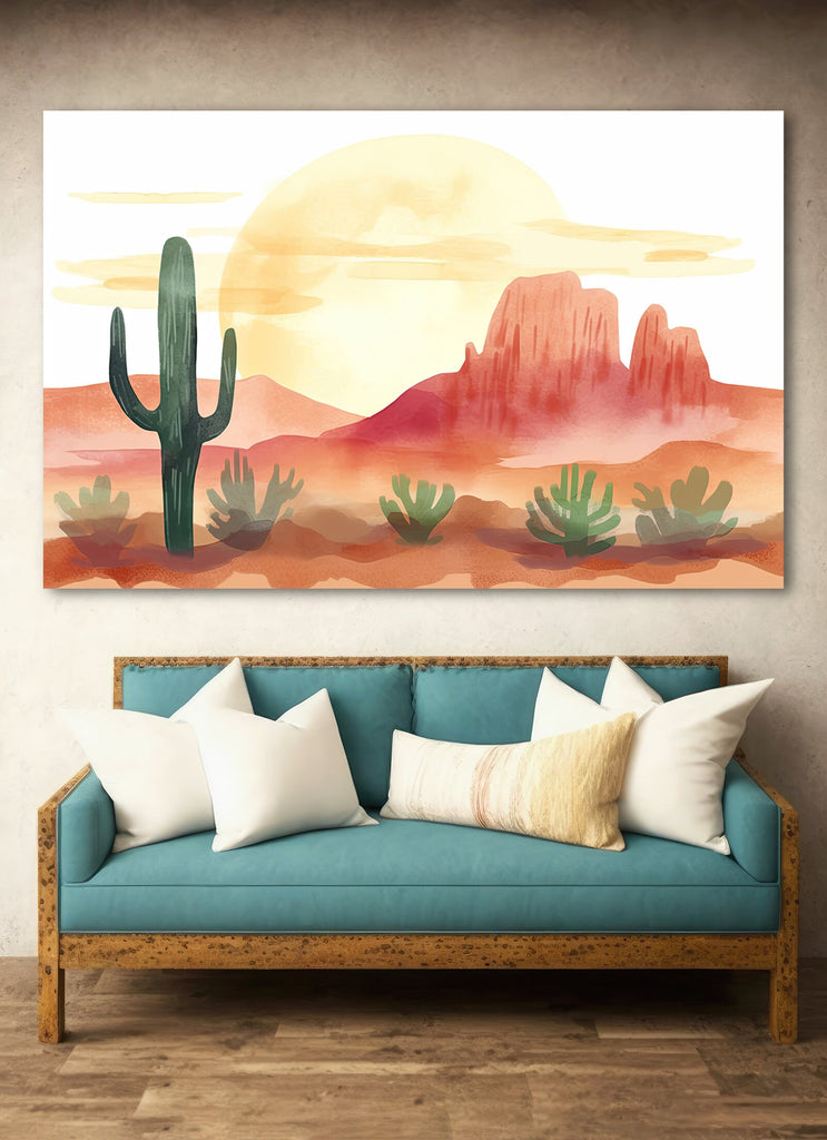 Minimalist Sonoran Desert Sunset Cactus Wall Art Southwest Nature Inspired Watercolor Print Western Decor Southwestern Landscape Painting