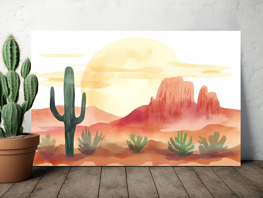 Minimalist Sonoran Desert Sunset Cactus Wall Art Southwest Nature Inspired Watercolor Print Western Decor Southwestern Landscape Painting