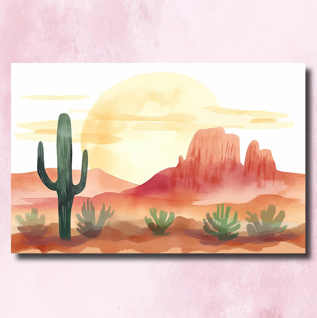 Minimalist Sonoran Desert Sunset Cactus Wall Art Southwest Nature Inspired Watercolor Print Western Decor Southwestern Landscape Painting