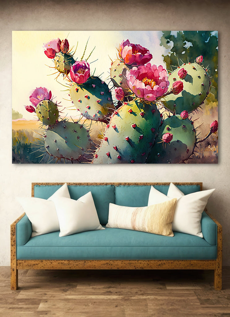 Flower Prickly Pear Cactus Print Watercolor Painting Botanical Desert Wall Art Nature Inspired Sonoran Art Southwest Gift Western Decor