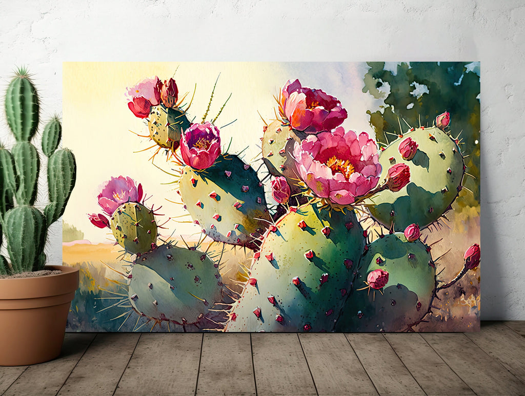 Flower Prickly Pear Cactus Print Watercolor Painting Botanical Desert Wall Art Nature Inspired Sonoran Art Southwest Gift Western Decor