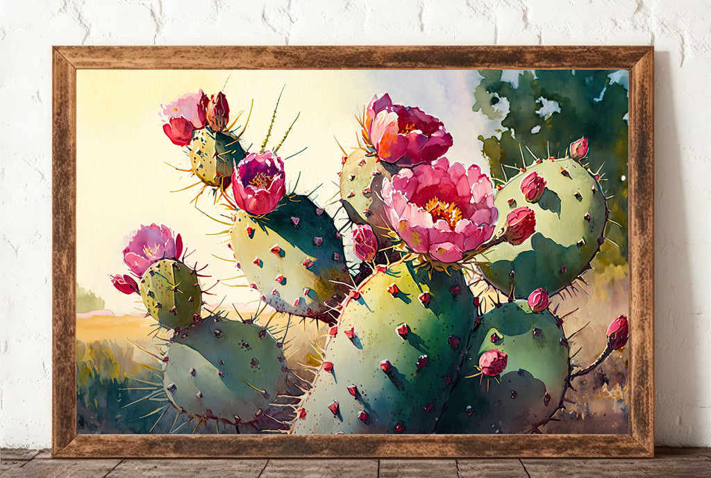 Flower Prickly Pear Cactus Print Watercolor Painting Botanical Desert Wall Art Nature Inspired Sonoran Art Southwest Gift Western Decor