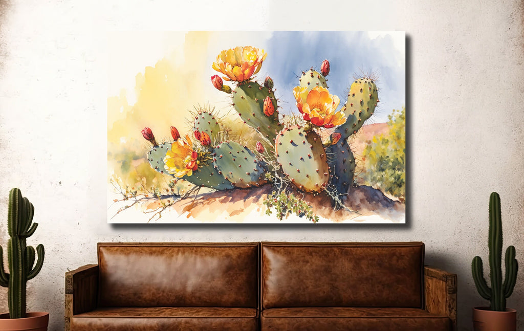 Flower Prickly Pear Cactus Print Watercolor Painting Botanical Desert Wall Art Nature Inspired Sonoran Art Southwest Gift Western Decor