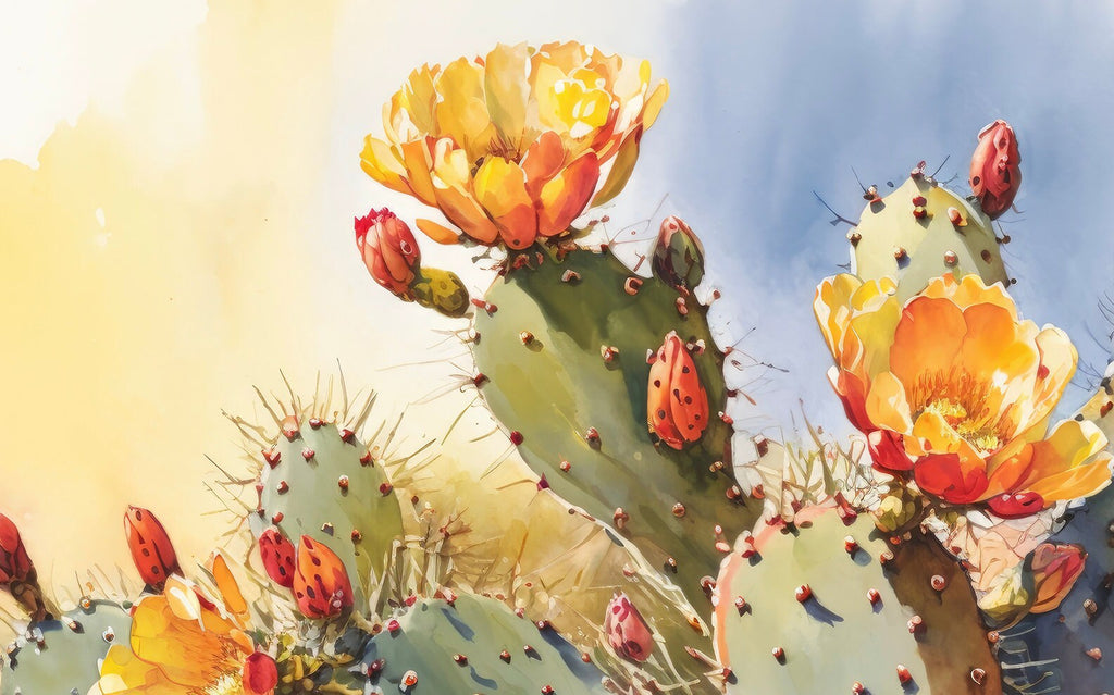 Flower Prickly Pear Cactus Print Watercolor Painting Botanical Desert Wall Art Nature Inspired Sonoran Art Southwest Gift Western Decor