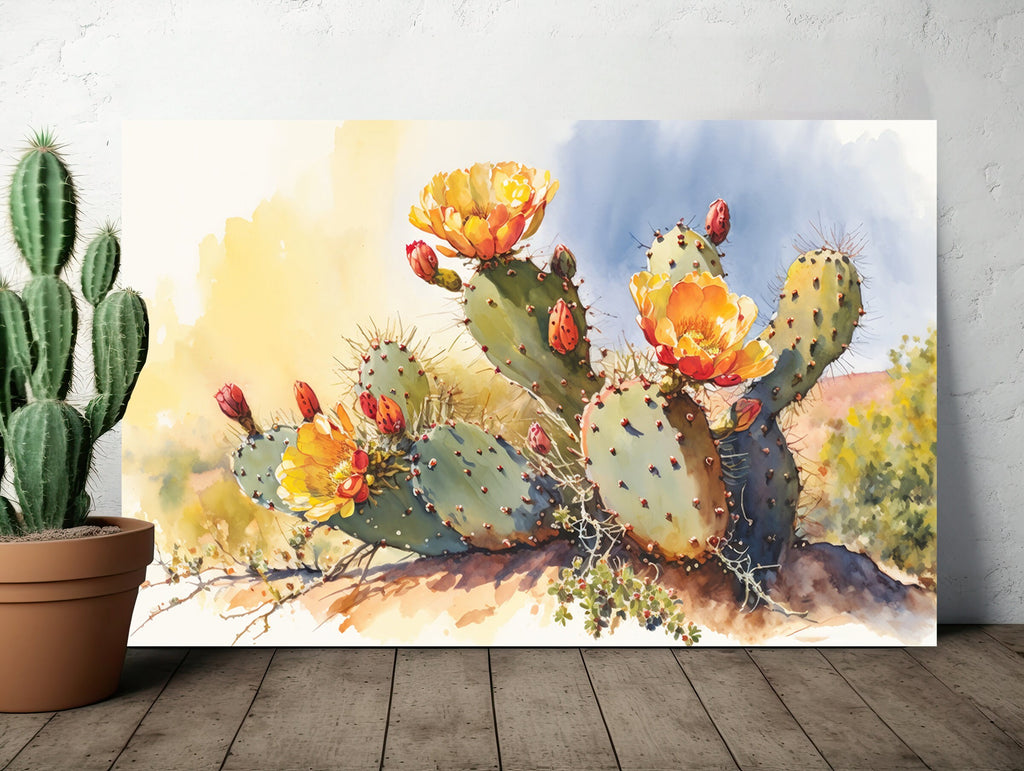 Flower Prickly Pear Cactus Print Watercolor Painting Botanical Desert Wall Art Nature Inspired Sonoran Art Southwest Gift Western Decor