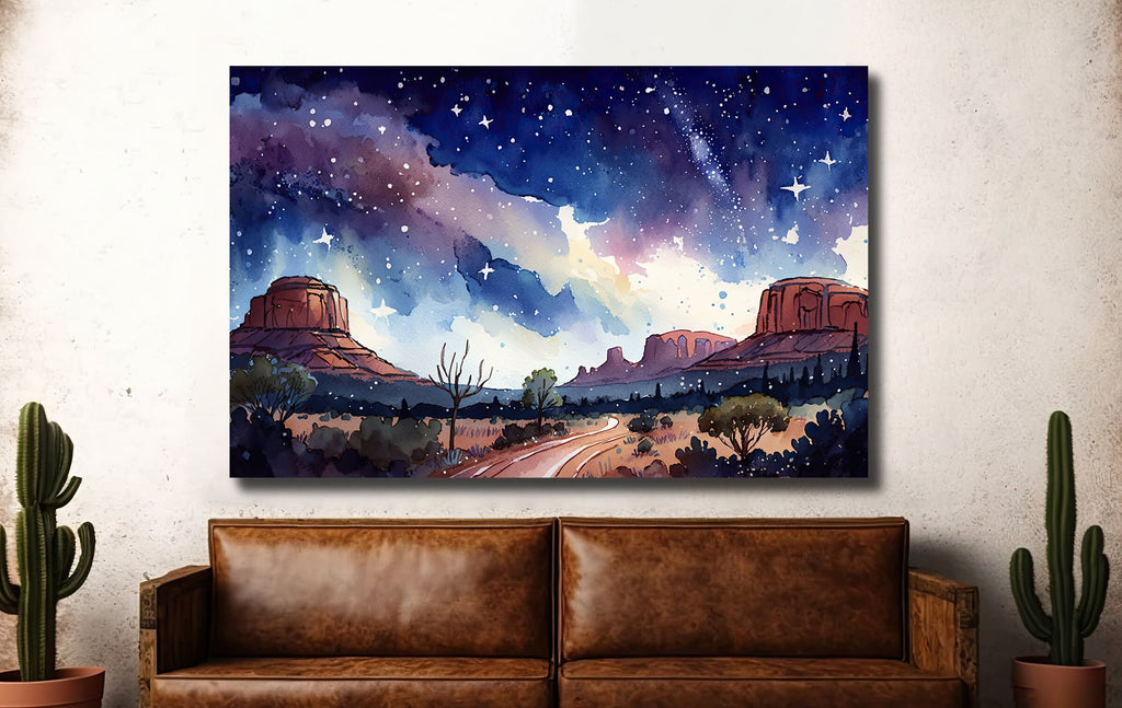 Watercolor Sedona Milky Way Sonoran Art Print Arizona Desert Wall Art Landscape Gift Starry Night Sky Southwestern Decor