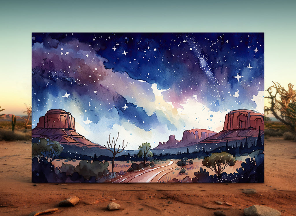 Watercolor Sedona Milky Way Sonoran Art Print Arizona Desert Wall Art Landscape Gift Starry Night Sky Southwestern Decor