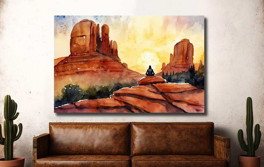 Watercolor Sedona Arizona Sunset Meditation Art Print Southwest Wall Art Landscape Gift Desert Home Western Decor