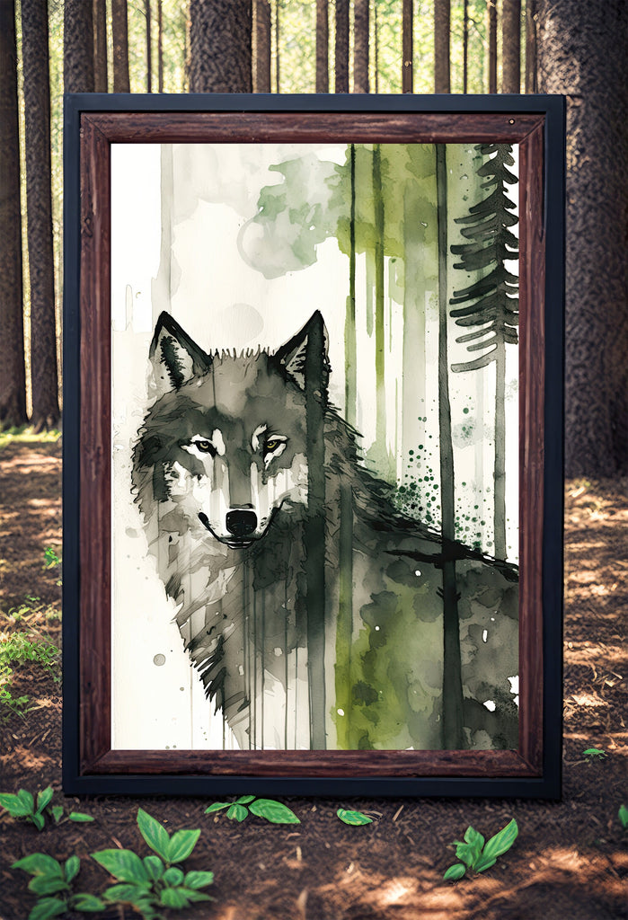 Wolf Watercolor Print Forest Wall Art Nature Wildlife Gift Wild Woodland Animals Painting Home Decor