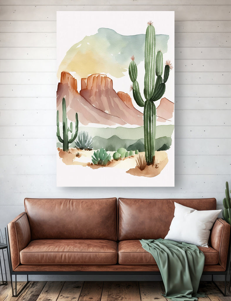 Minimalist Sonoran Desert Cactus Wall Art Southwest Nature Inspired Watercolor Print Western Boho Decor Southwestern Landscape Painting Gift