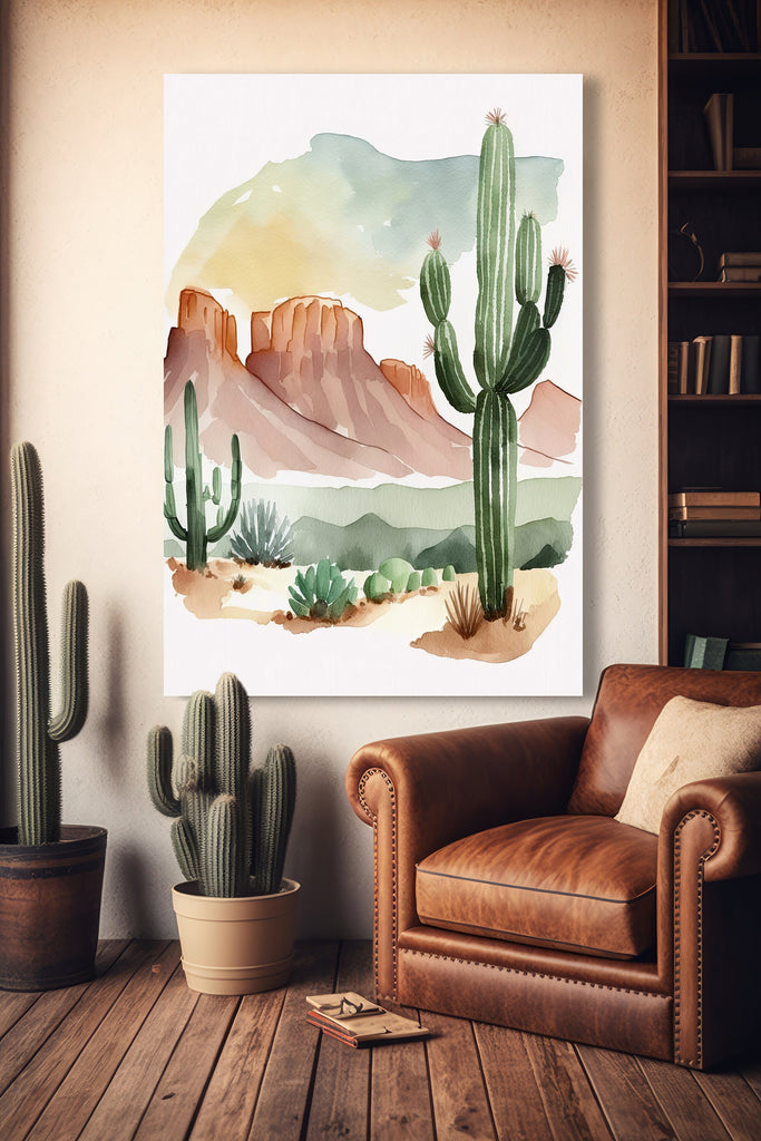 Minimalist Sonoran Desert Cactus Wall Art Southwest Nature Inspired Watercolor Print Western Boho Decor Southwestern Landscape Painting Gift