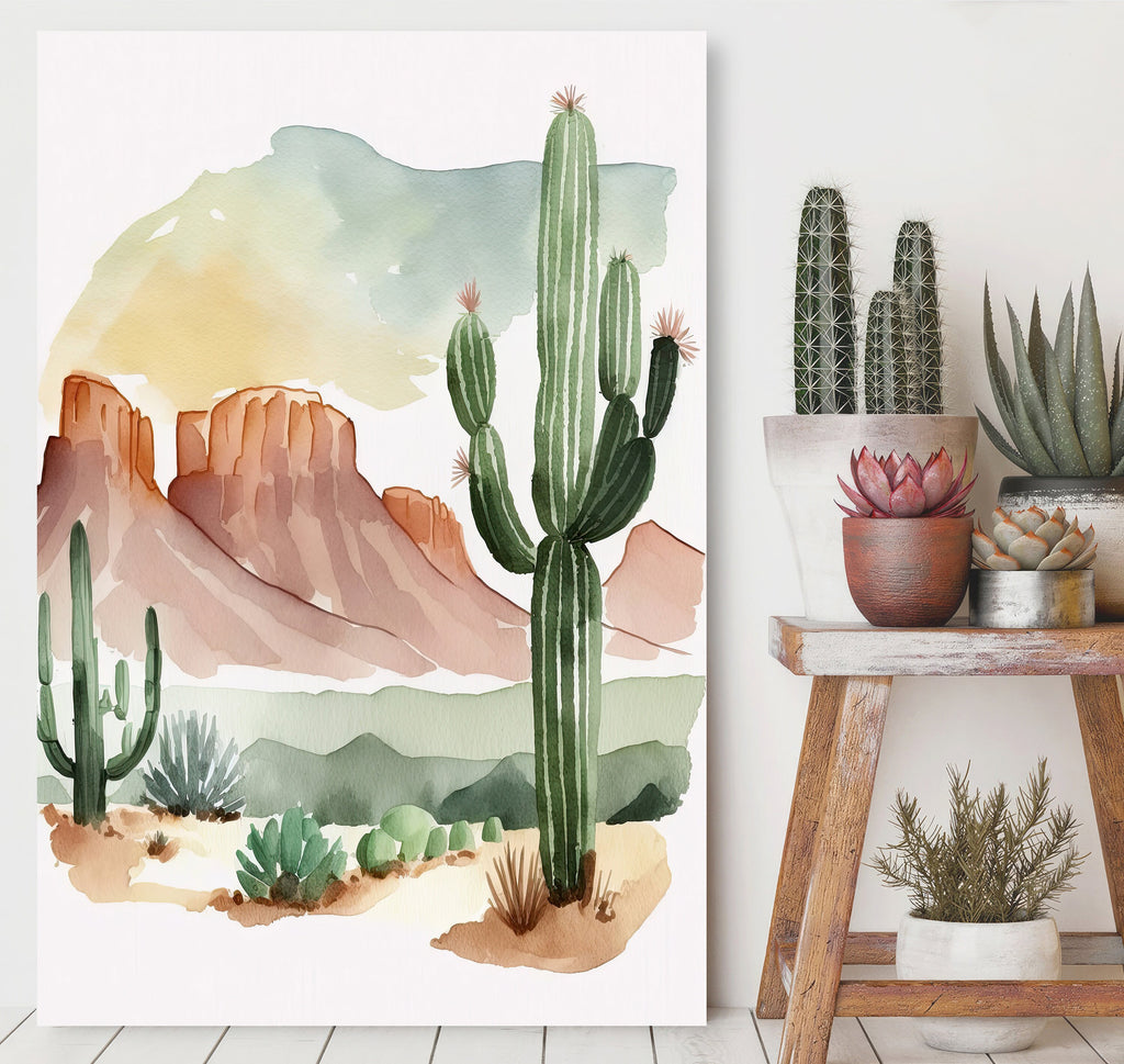 Minimalist Sonoran Desert Cactus Wall Art Southwest Nature Inspired Watercolor Print Western Boho Decor Southwestern Landscape Painting Gift