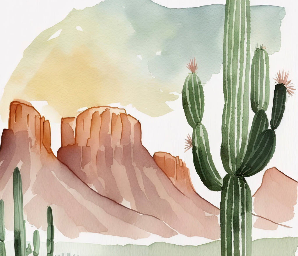 Minimalist Sonoran Desert Cactus Wall Art Southwest Nature Inspired Watercolor Print Western Boho Decor Southwestern Landscape Painting Gift