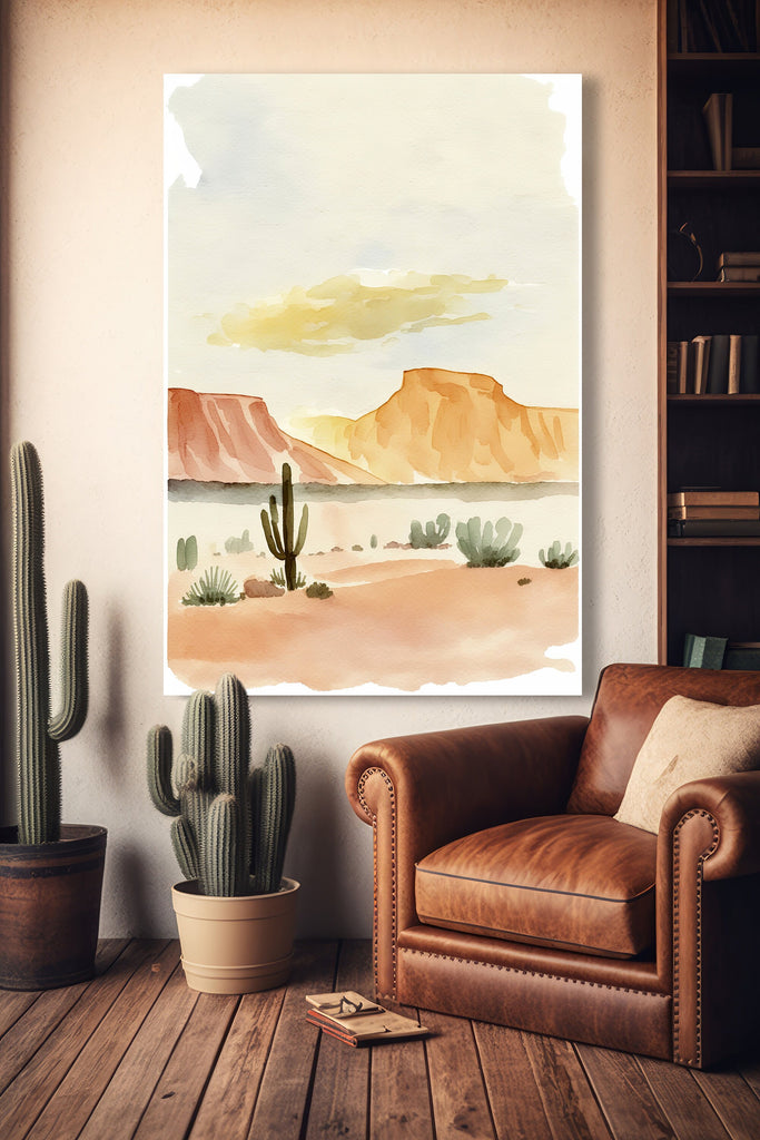 Minimalist Sonoran Desert Cactus Wall Art Southwest Nature Inspired Watercolor Print Western Boho Decor Southwestern Landscape Painting Gift