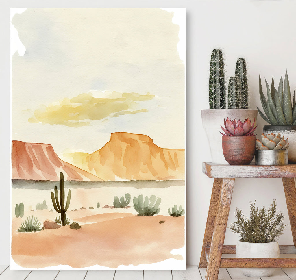 Minimalist Sonoran Desert Cactus Wall Art Southwest Nature Inspired Watercolor Print Western Boho Decor Southwestern Landscape Painting Gift