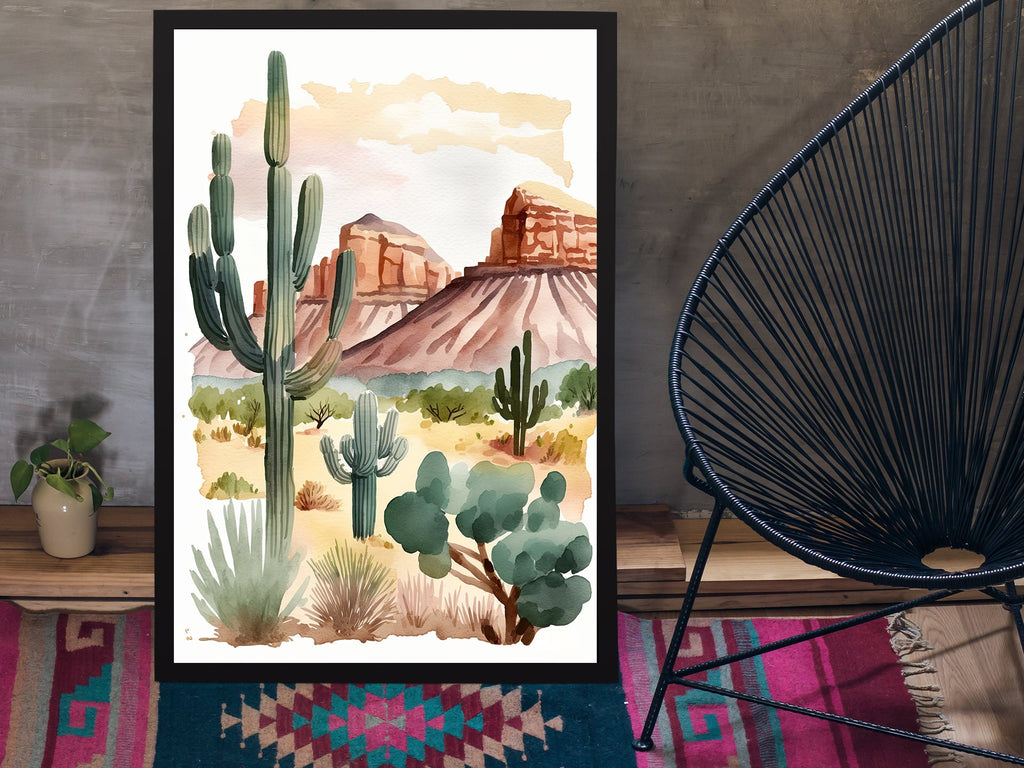 Minimalist Sonoran Desert Cactus Wall Art Southwest Nature Inspired Watercolor Print Western Boho Decor Southwestern Landscape Painting Gift