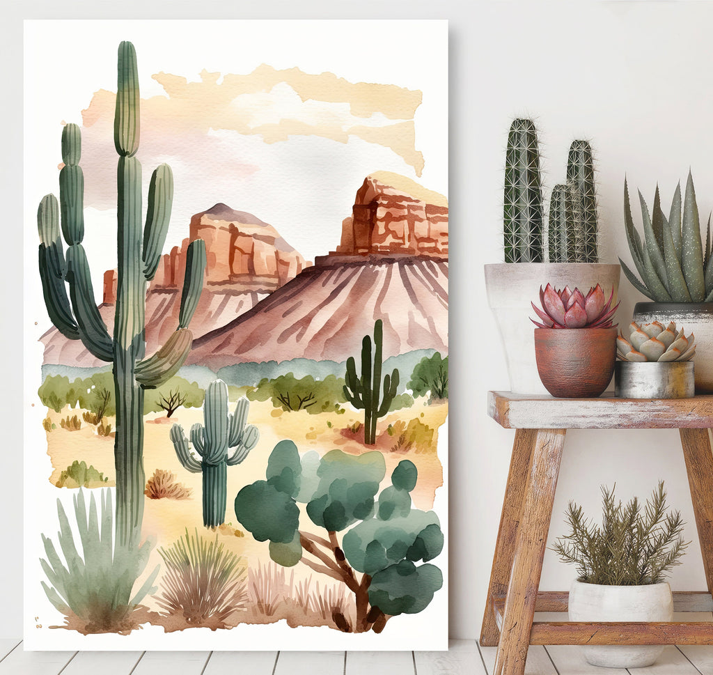 Minimalist Sonoran Desert Cactus Wall Art Southwest Nature Inspired Watercolor Print Western Boho Decor Southwestern Landscape Painting Gift