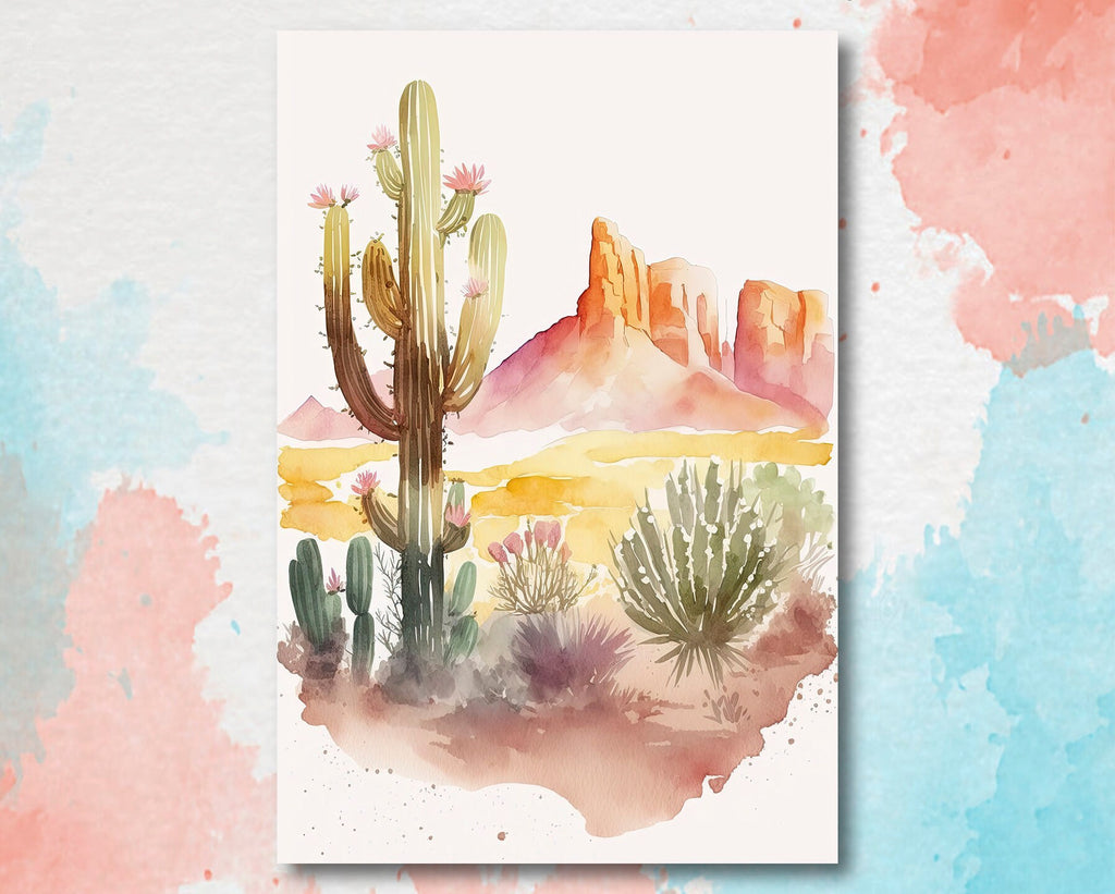 Minimalist Sonoran Desert Cactus Wall Art Southwest Nature Inspired Watercolor Print Western Boho Decor Southwestern Landscape Painting Gift