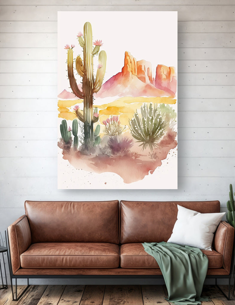 Minimalist Sonoran Desert Cactus Wall Art Southwest Nature Inspired Watercolor Print Western Boho Decor Southwestern Landscape Painting Gift