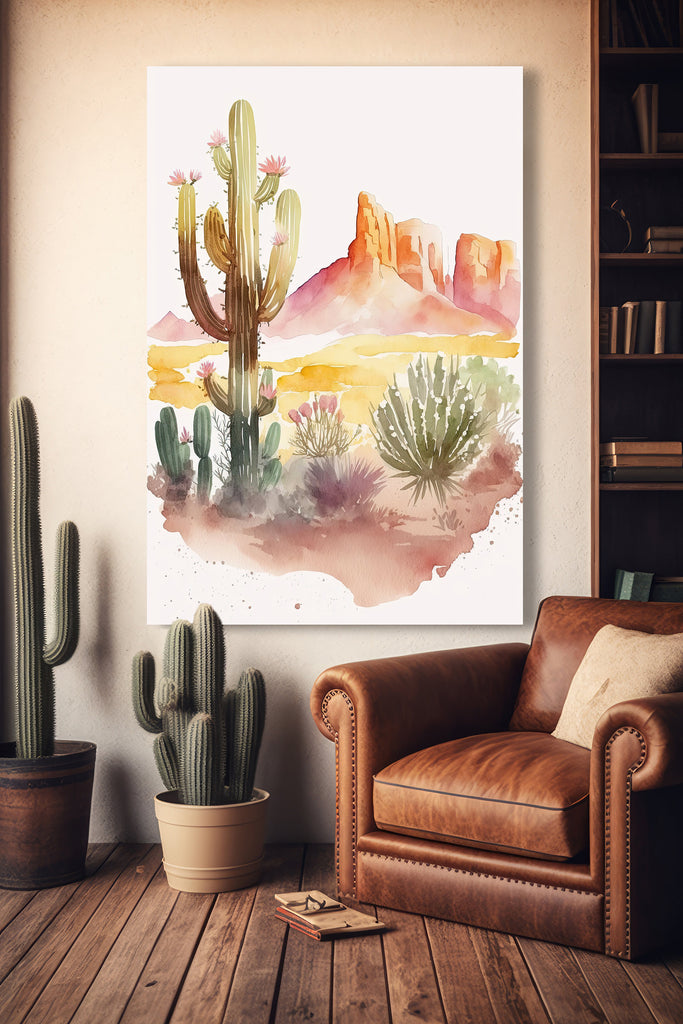 Minimalist Sonoran Desert Cactus Wall Art Southwest Nature Inspired Watercolor Print Western Boho Decor Southwestern Landscape Painting Gift