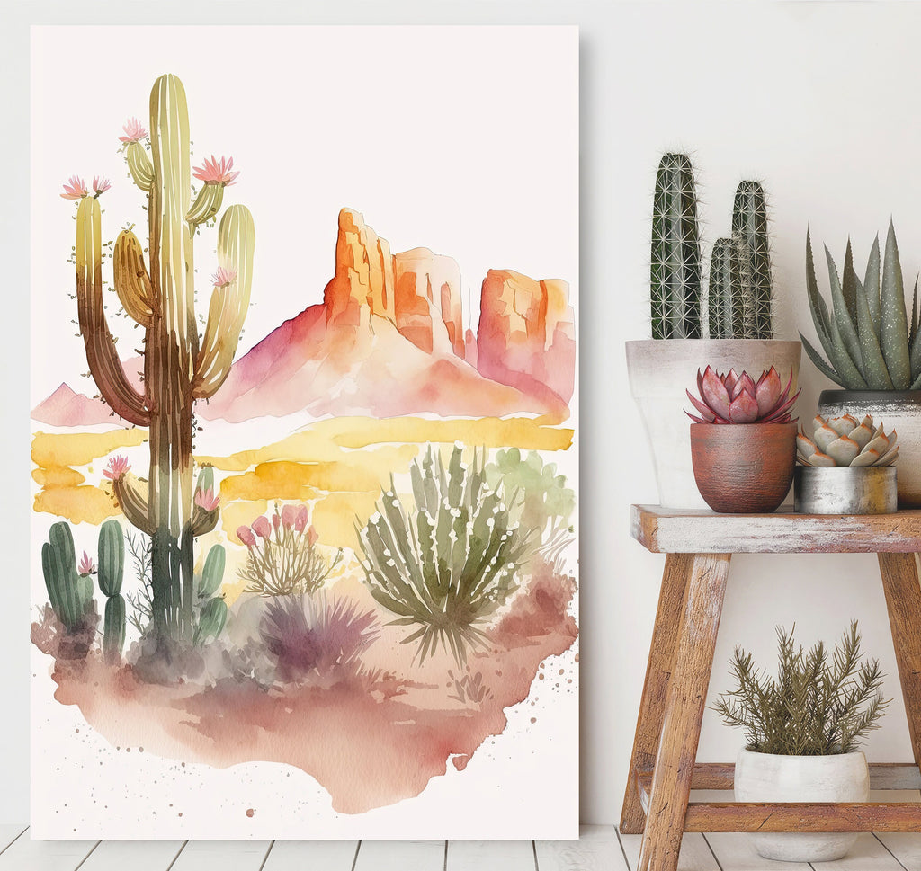 Minimalist Sonoran Desert Cactus Wall Art Southwest Nature Inspired Watercolor Print Western Boho Decor Southwestern Landscape Painting Gift