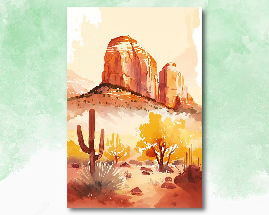 Minimalist Sedona Arizona Desert Wall Art Print Southwest Nature Inspired Watercolor Landscape Painting Western Boho Decor Southwestern Gift