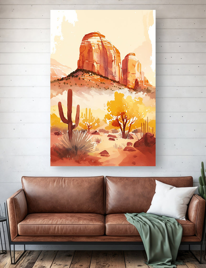 Minimalist Sedona Arizona Desert Wall Art Print Southwest Nature Inspired Watercolor Landscape Painting Western Boho Decor Southwestern Gift