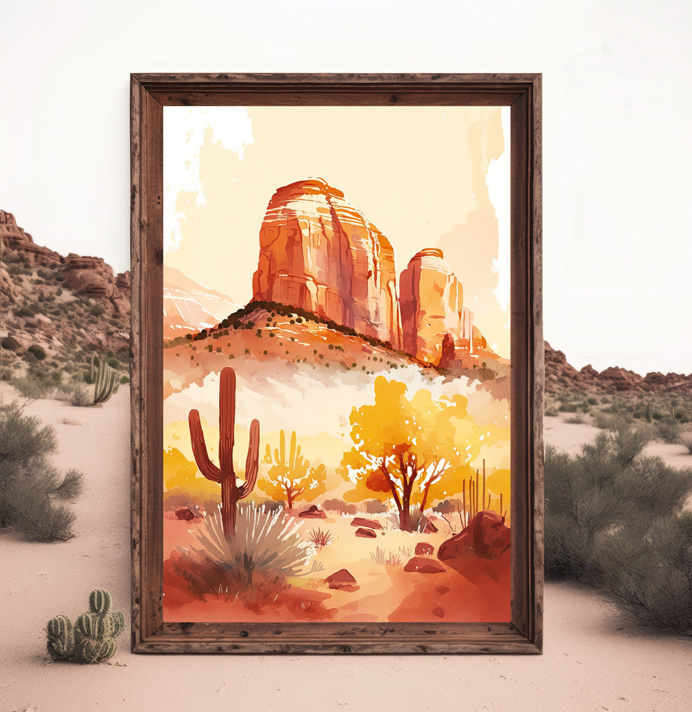 Minimalist Sedona Arizona Desert Wall Art Print Southwest Nature Inspired Watercolor Landscape Painting Western Boho Decor Southwestern Gift