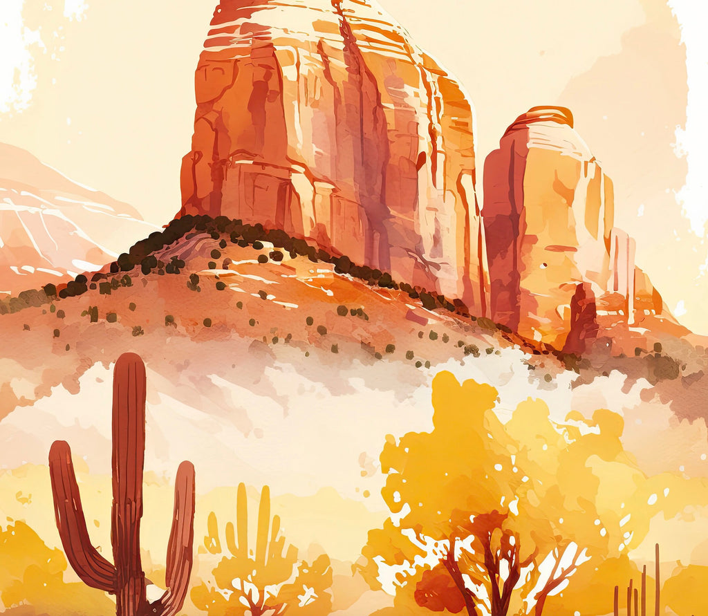 Minimalist Sedona Arizona Desert Wall Art Print Southwest Nature Inspired Watercolor Landscape Painting Western Boho Decor Southwestern Gift