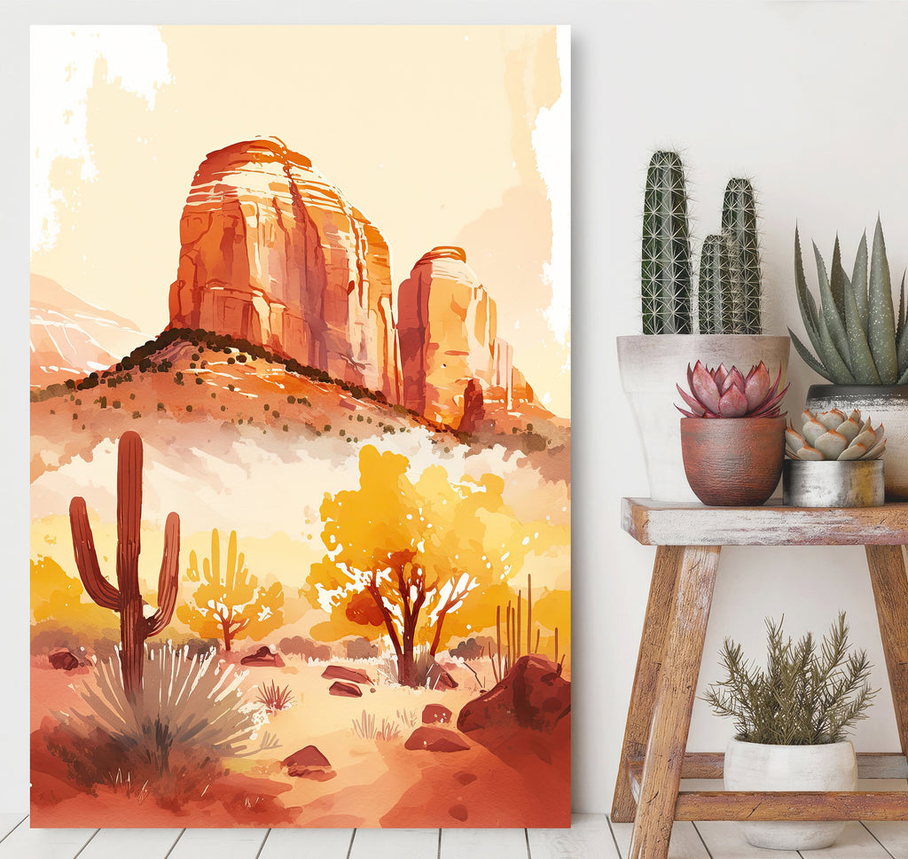 Minimalist Sedona Arizona Desert Wall Art Print Southwest Nature Inspired Watercolor Landscape Painting Western Boho Decor Southwestern Gift