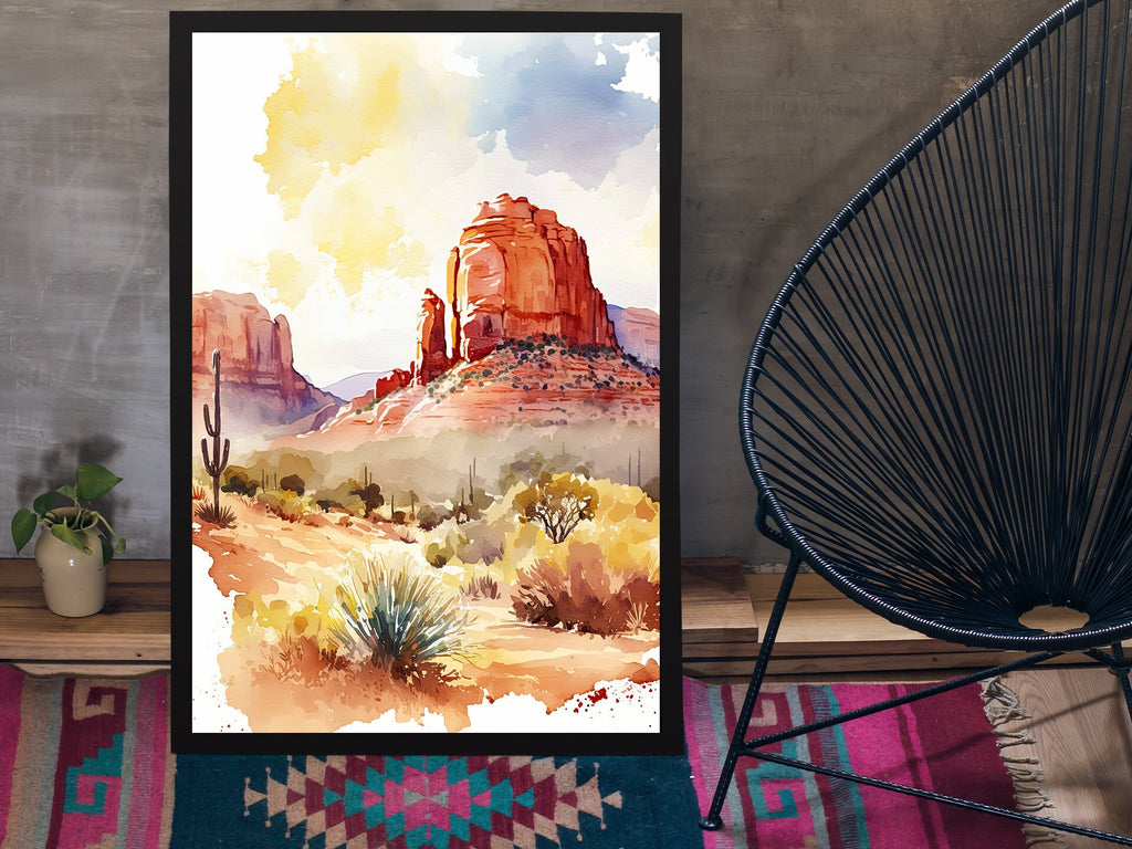 Minimalist Sedona Arizona Desert Wall Art Print Southwest Nature Inspired Watercolor Landscape Painting Western Boho Decor Southwestern Gift