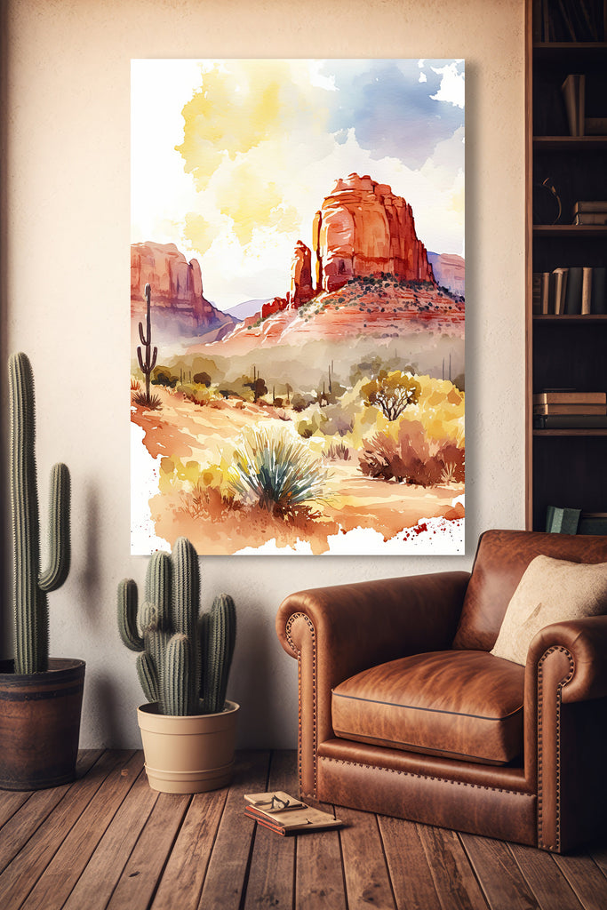 Minimalist Sedona Arizona Desert Wall Art Print Southwest Nature Inspired Watercolor Landscape Painting Western Boho Decor Southwestern Gift