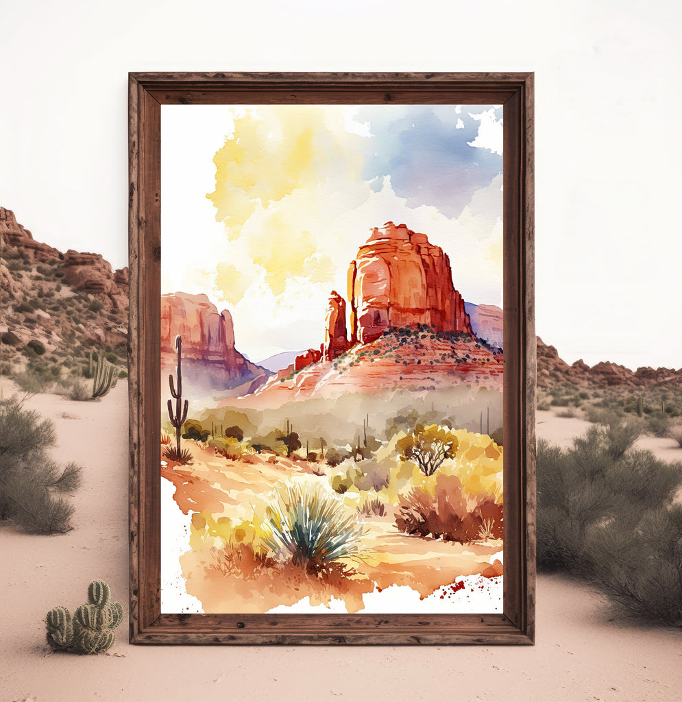 Minimalist Sedona Arizona Desert Wall Art Print Southwest Nature Inspired Watercolor Landscape Painting Western Boho Decor Southwestern Gift