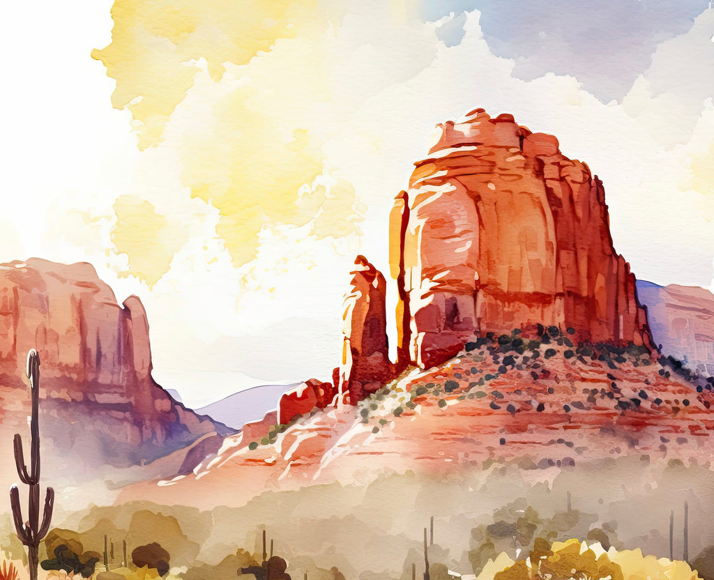 Minimalist Sedona Arizona Desert Wall Art Print Southwest Nature Inspired Watercolor Landscape Painting Western Boho Decor Southwestern Gift