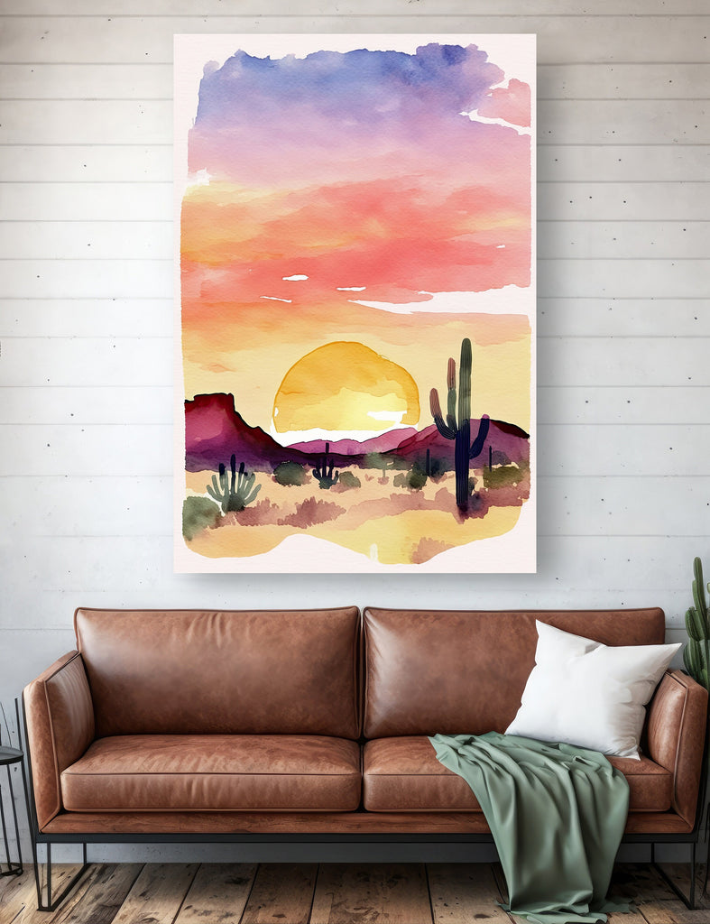 Minimalist Sonoran Desert Sunset Cactus Wall Art Southwest Nature Inspired Watercolor Print Western Decor Southwestern Landscape Painting